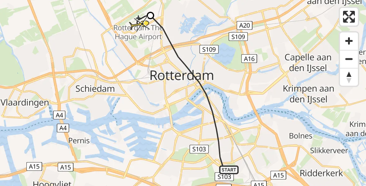 Routekaart van de vlucht: Lifeliner 2 naar Rotterdam The Hague Airport, Nietzschestraat