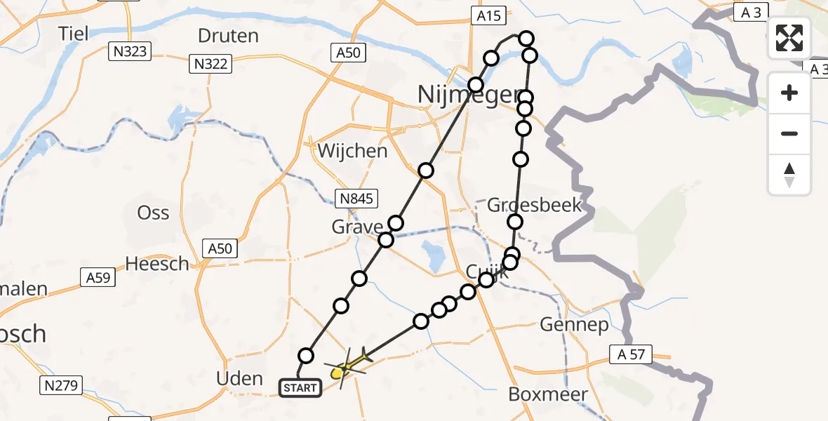 Routekaart van de vlucht: Lifeliner 3 naar Odiliapeel, Millsebaan