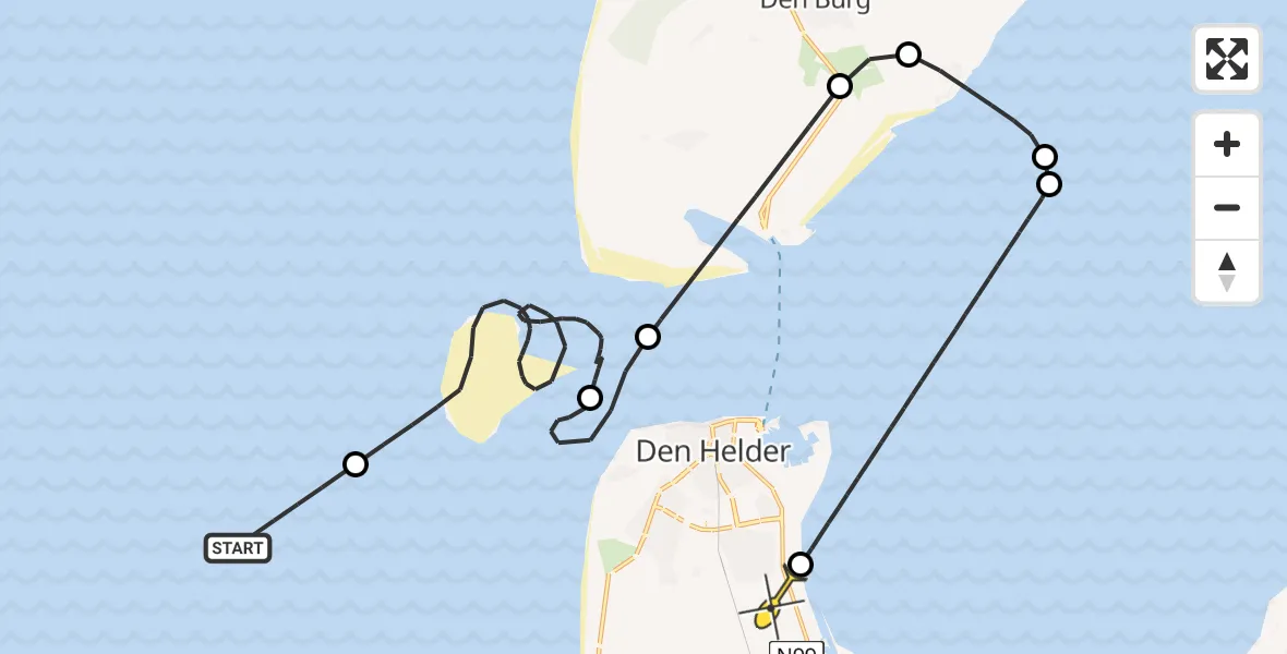 Routekaart van de vlucht: Kustwachthelikopter naar Vliegveld De Kooy, Schulpengat