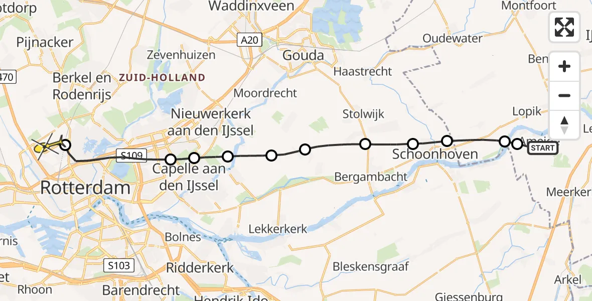 Routekaart van de vlucht: Lifeliner 2 naar Rotterdam The Hague Airport, Lekdijk