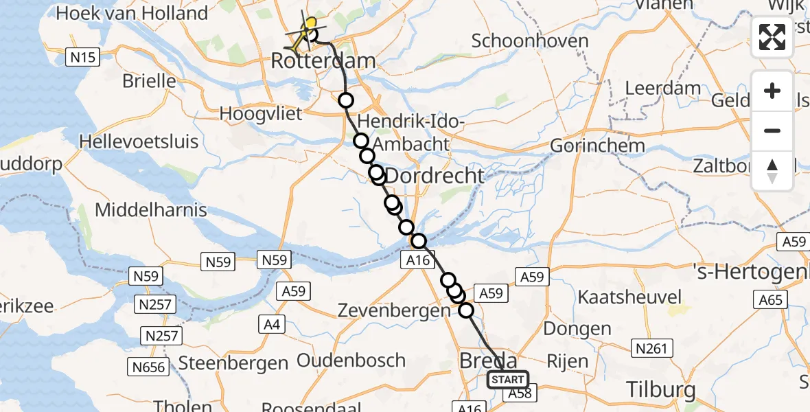 Routekaart van de vlucht: Lifeliner 2 naar Rotterdam The Hague Airport, Molengracht