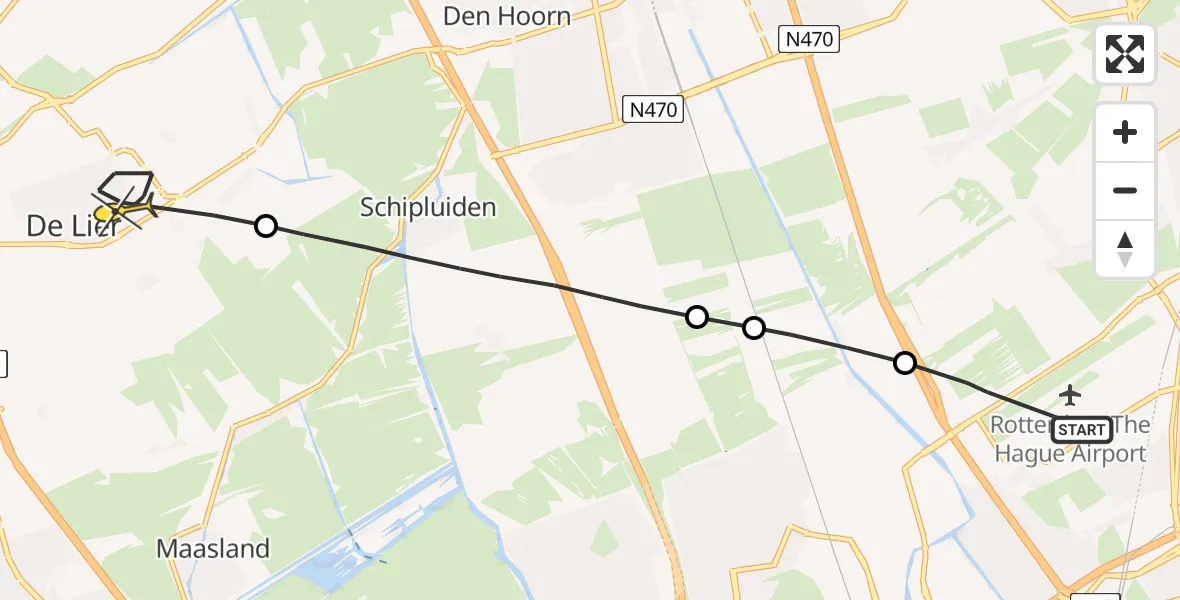 Routekaart van de vlucht: Lifeliner 2 naar De Lier, Schieveensedijk