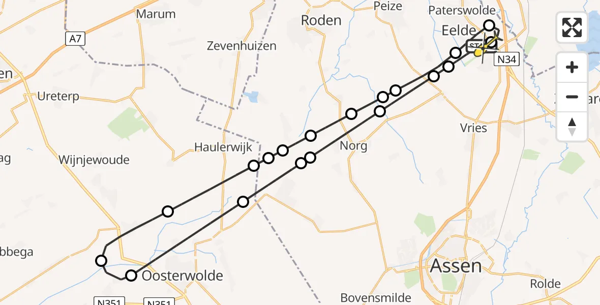 Routekaart van de vlucht: Lifeliner 4 naar Groningen Airport Eelde, Lugtenbergerweg