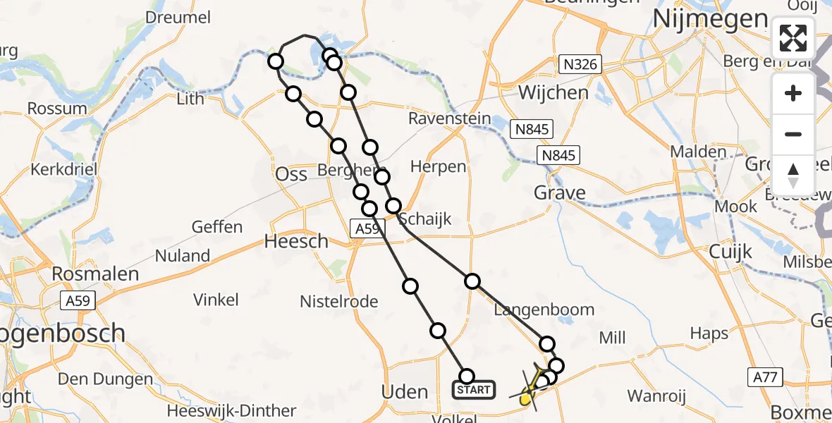 Routekaart van de vlucht: Lifeliner 3 naar Volkel, Osseweg