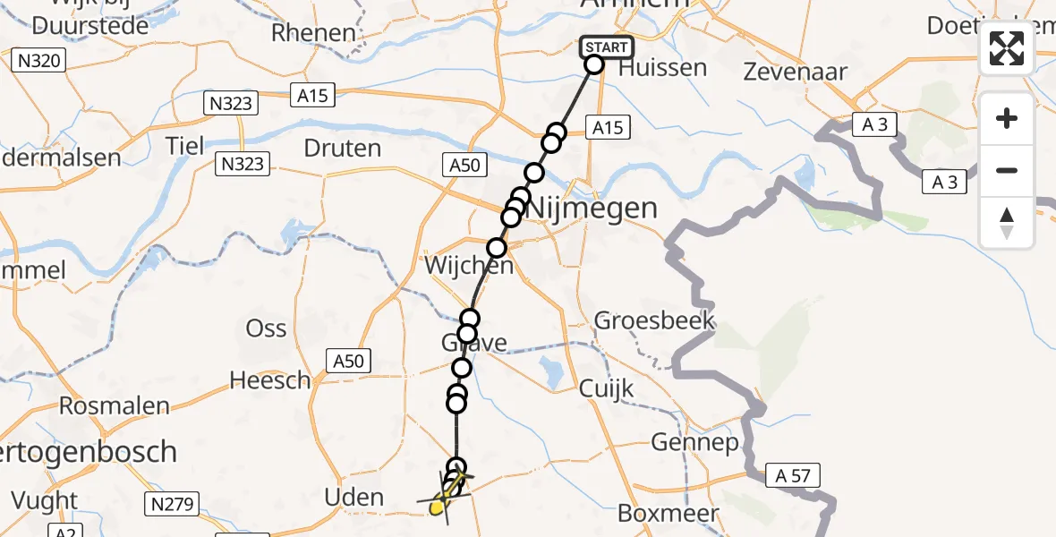 Routekaart van de vlucht: Lifeliner 3 naar Volkel, Venlosingel