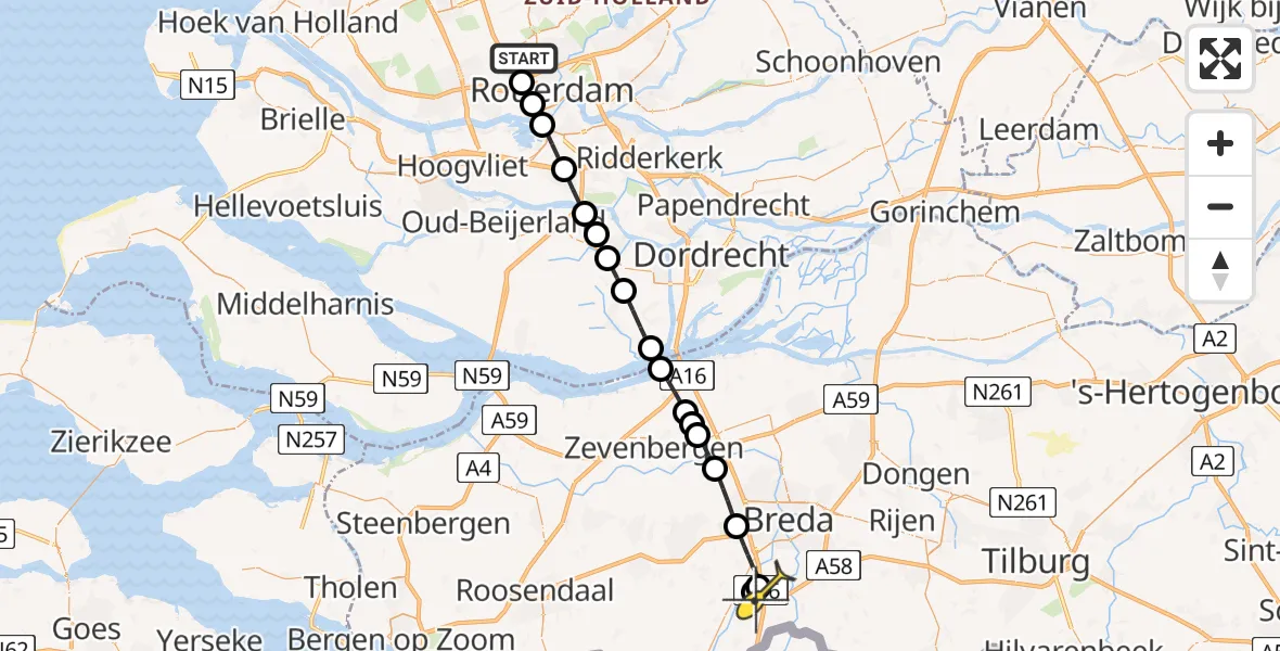 Routekaart van de vlucht: Lifeliner 2 naar Breda, Delflandstraat