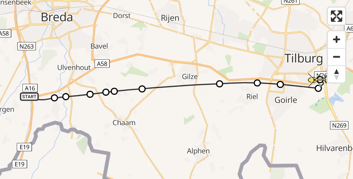 Routekaart van de vlucht: Lifeliner 2 naar Tilburg, Moerstraat