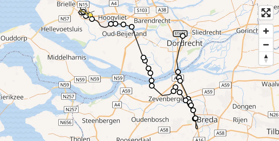 Routekaart van de vlucht: Politieheli naar Botlek, Hofstraat