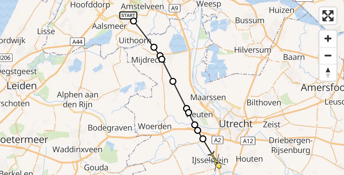 Routekaart van de vlucht: Politieheli naar IJsselstein, Noorddammerweg