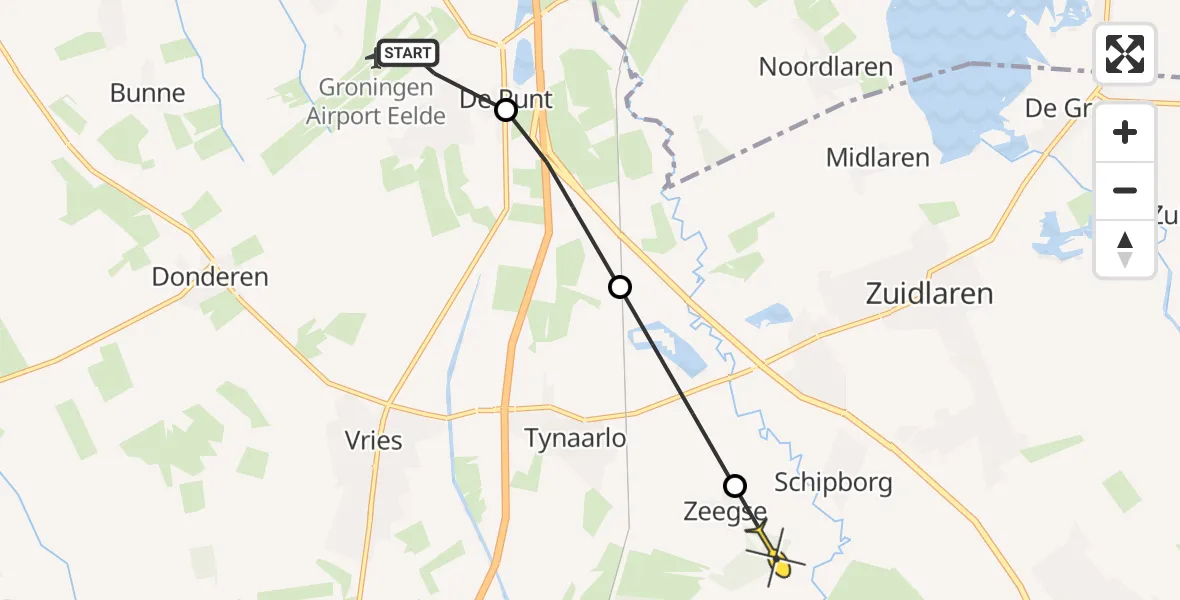 Routekaart van de vlucht: Lifeliner 4 naar Zeegse, Groningerstraat