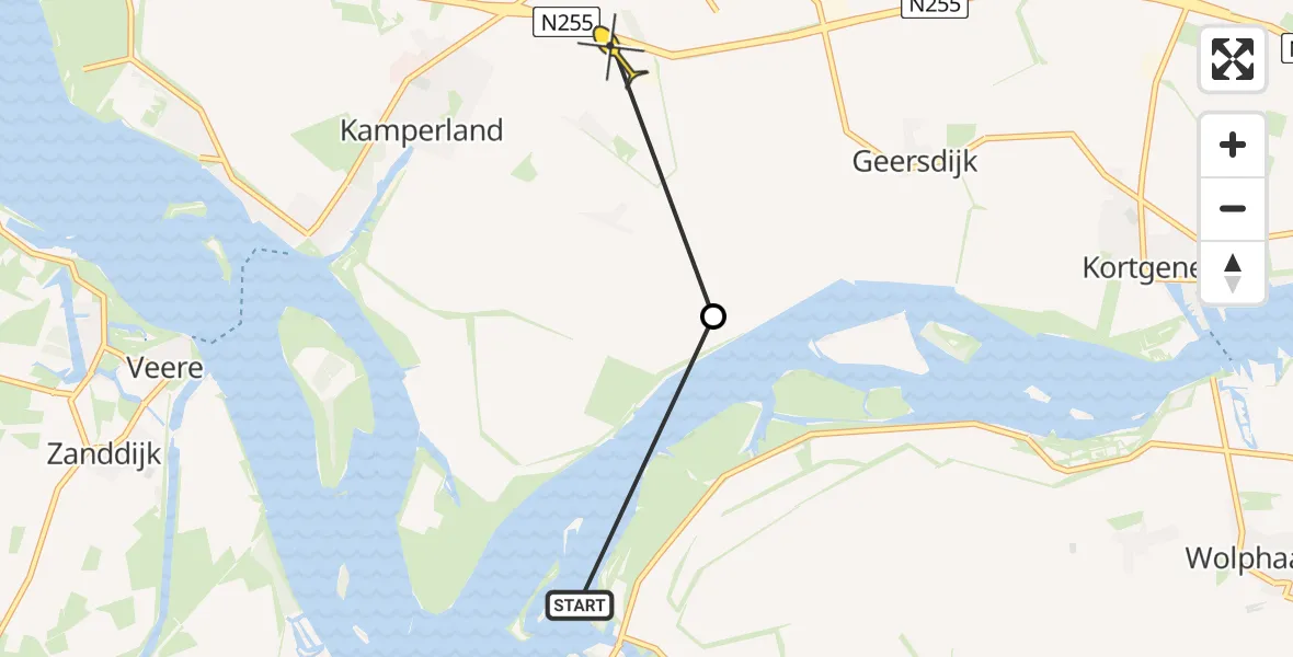 Routekaart van de vlucht: Kustwachthelikopter naar Kamperland, Kruisweg