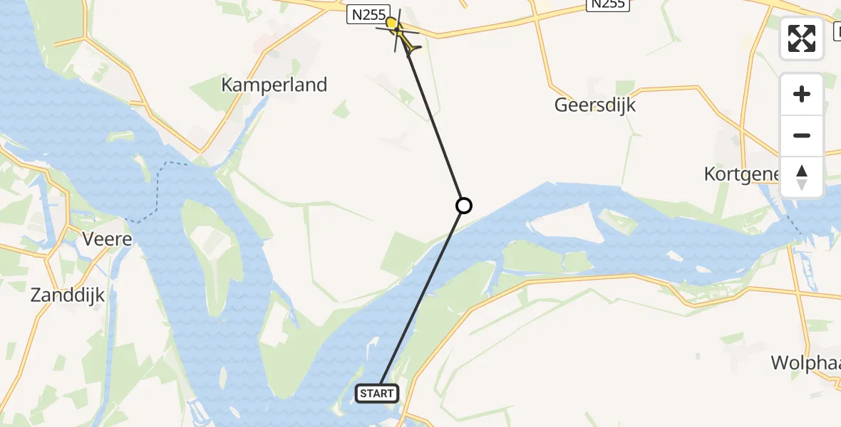 Routekaart van de vlucht: RSQ08 naar Kamperland, Kruisweg
