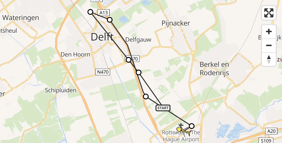 Routekaart van de vlucht: Lifeliner 2 naar Rotterdam The Hague Airport, Karitaatmolenpad