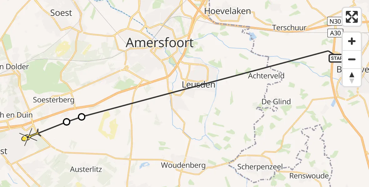 Routekaart van de vlucht: Lifeliner 1 naar Zeist, Treekerweg