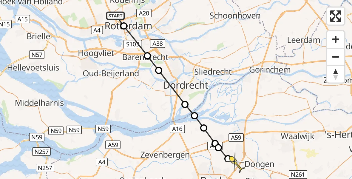 Routekaart van de vlucht: Lifeliner 2 naar Oosterhout, Statentunnel