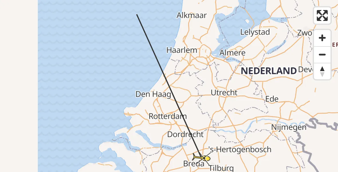 Routekaart van de vlucht: Kustwachthelikopter naar Oosterhout, Europark