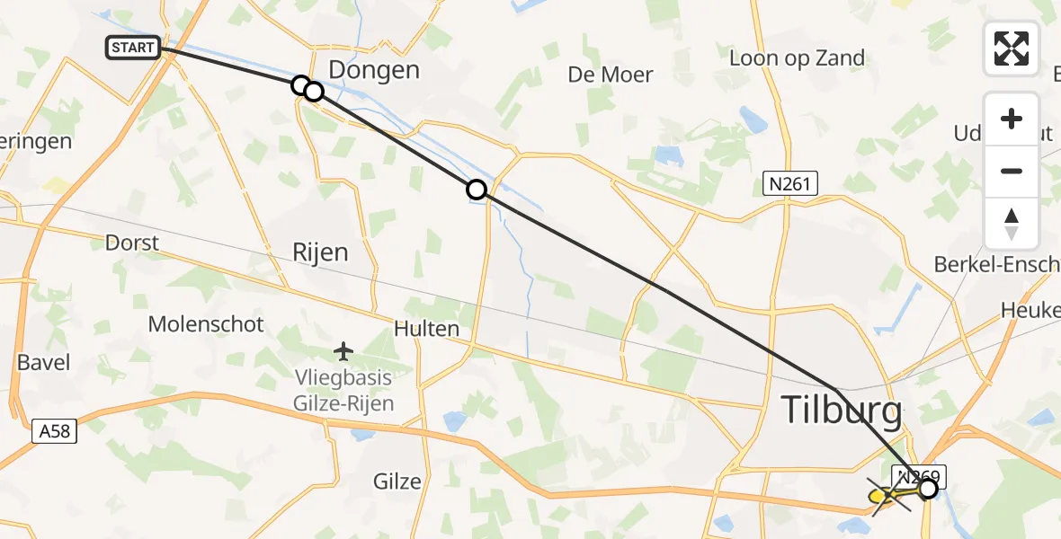 Routekaart van de vlucht: Lifeliner 2 naar Tilburg, Kanaaldijk Noord