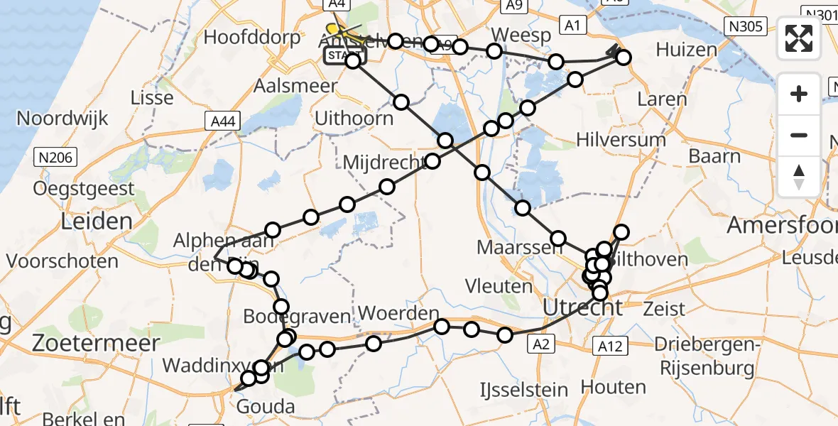 Routekaart van de vlucht: Politieheli naar Amstelveen, Westduinen