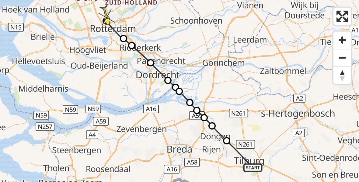 Routekaart van de vlucht: Lifeliner 2 naar Rotterdam The Hague Airport, Hoogtedwarsstraat