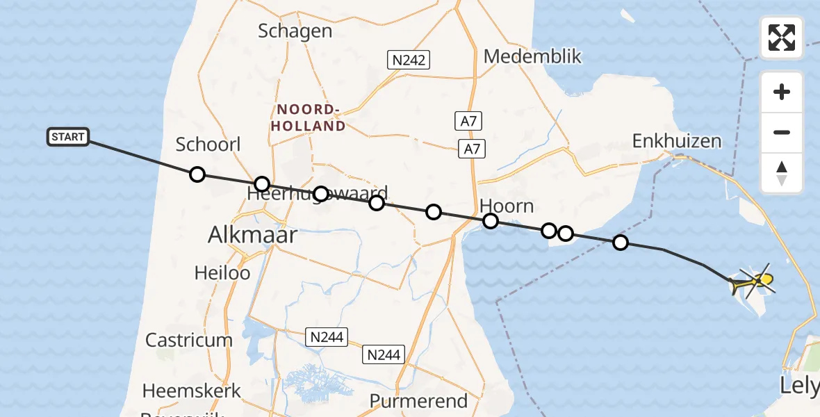 Routekaart van de vlucht: Kustwachthelikopter naar Lelystad, Uilenvangersweg