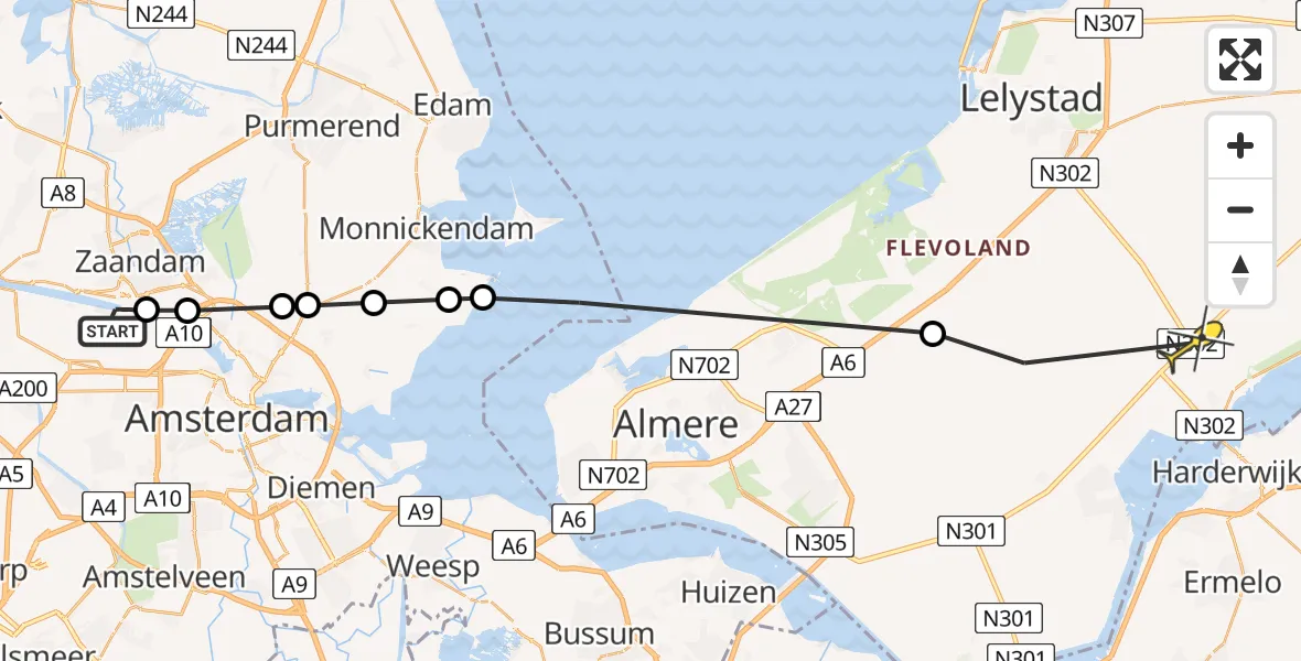 Routekaart van de vlucht: Lifeliner 1 naar Zeewolde, Middenweg