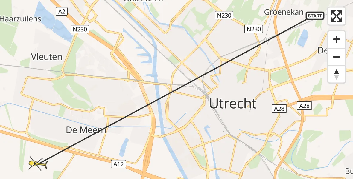 Routekaart van de vlucht: Politieheli naar De Meern, Reijerscopsche Middelwetering