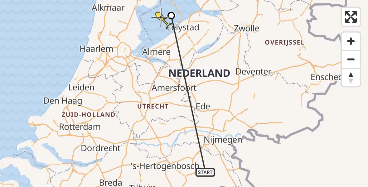 Routekaart van de vlucht: Traumahelikopter naar Lelystad