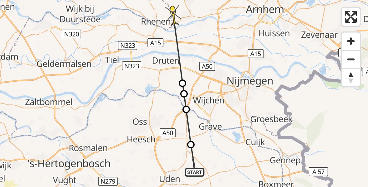 Routekaart van de vlucht: Lifeliner 3 naar Wageningen, Langenboomseweg