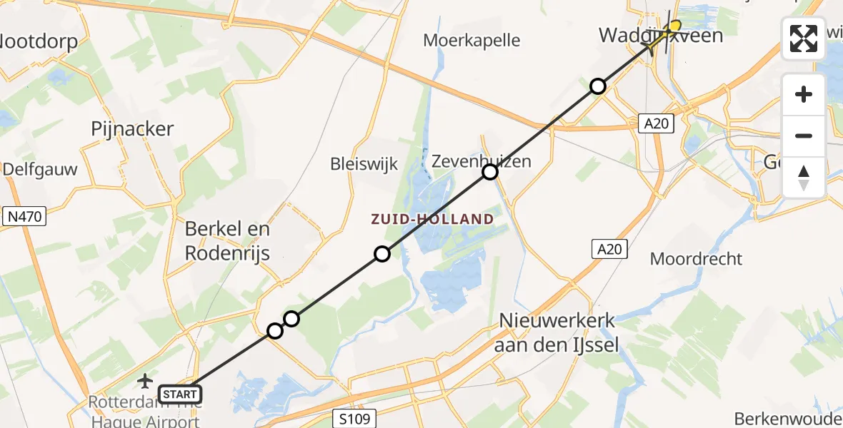 Routekaart van de vlucht: Lifeliner 2 naar Waddinxveen, Lamsrustlaan