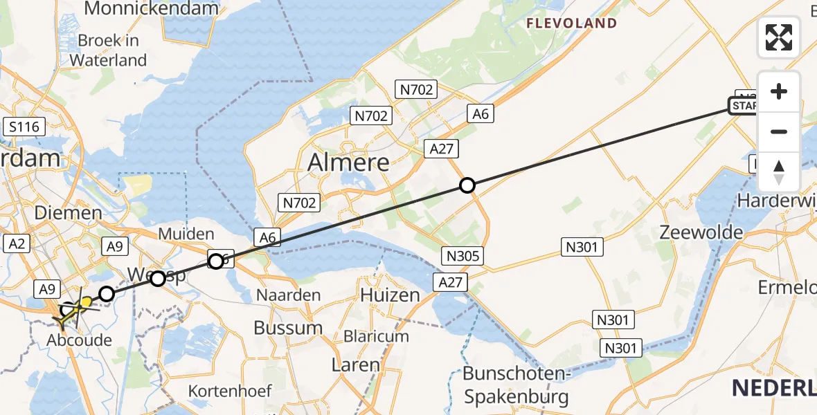 Routekaart van de vlucht: Lifeliner 1 naar Academisch Medisch Centrum (AMC), Knardijk