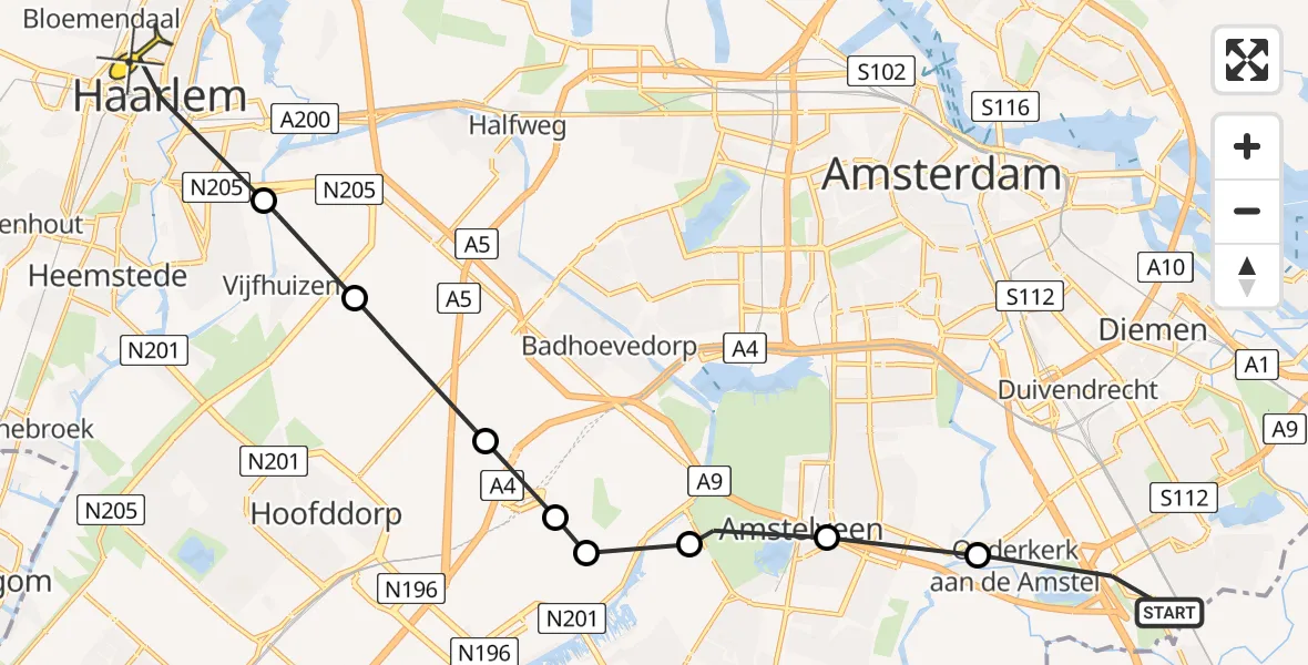 Routekaart van de vlucht: Lifeliner 1 naar Haarlem, Dorpsstraat