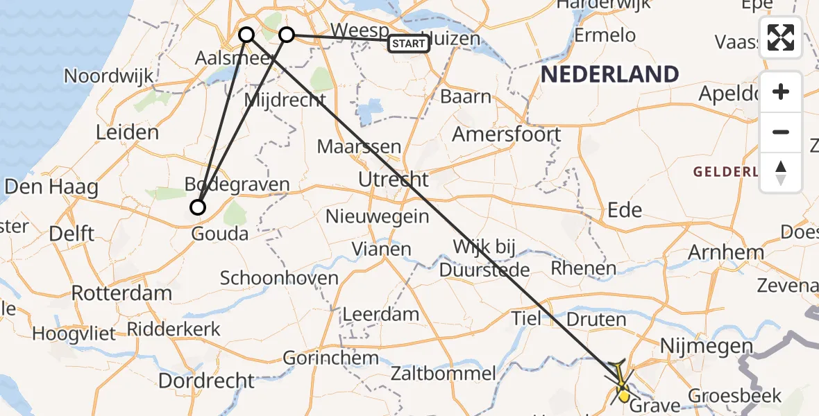 Routekaart van de vlucht: Politieheli naar Ravenstein, Meander