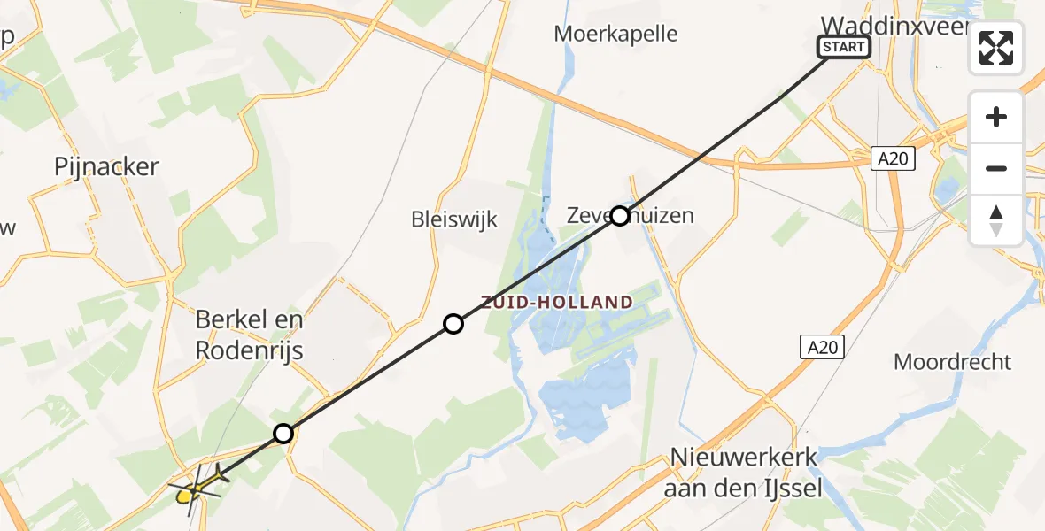 Routekaart van de vlucht: Lifeliner 2 naar Rotterdam, Plasweg