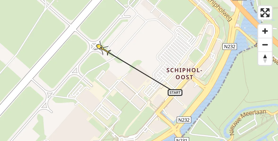 Routekaart van de vlucht: Politieheli naar Schiphol, Kraayveldstraat