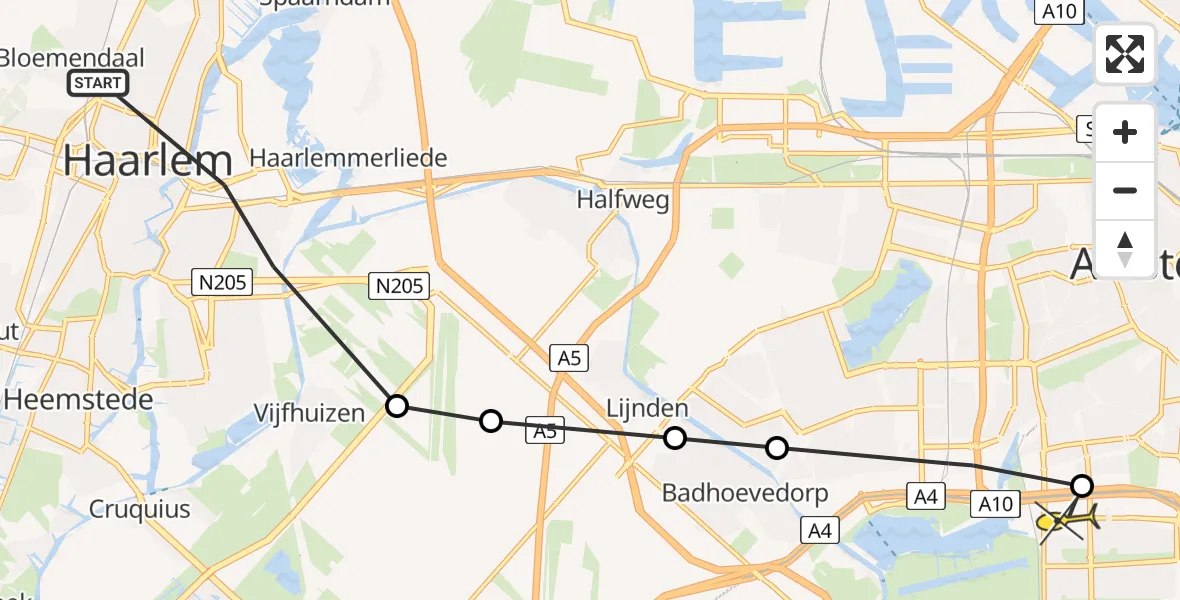 Routekaart van de vlucht: Lifeliner 1 naar VU Medisch Centrum Amsterdam, Oudeweg