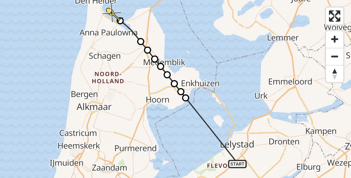 Routekaart van de vlucht: Kustwachthelikopter naar Den Helder, Lage Dwarsvaart