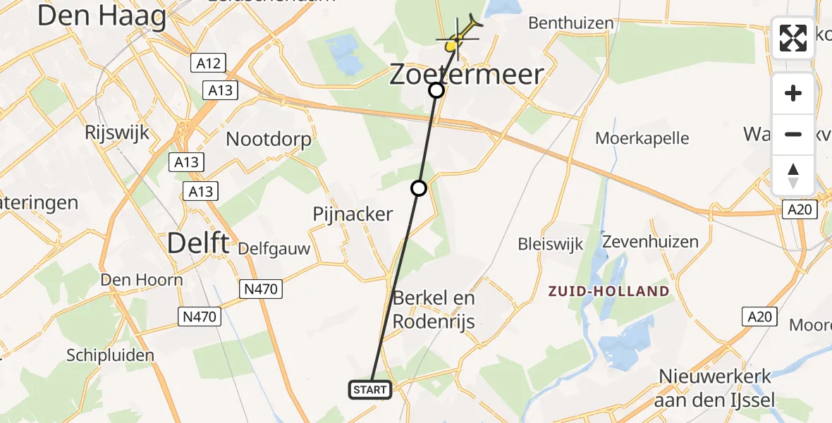 Routekaart van de vlucht: Lifeliner 2 naar Zoetermeer, Meerweg