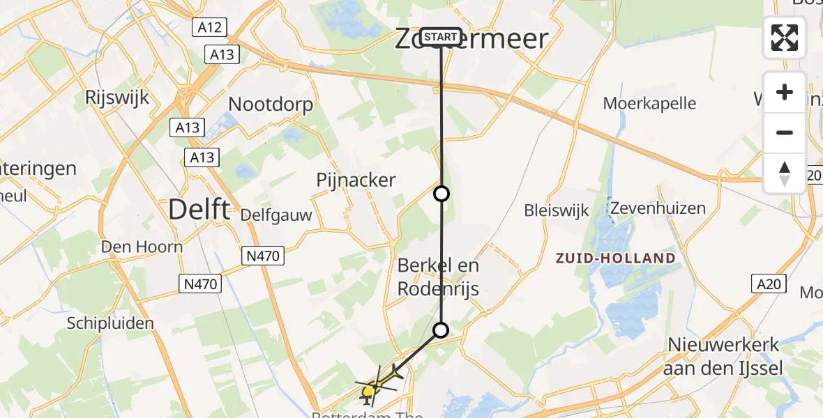 Routekaart van de vlucht: Lifeliner 2 naar Rotterdam The Hague Airport, Stropersweg