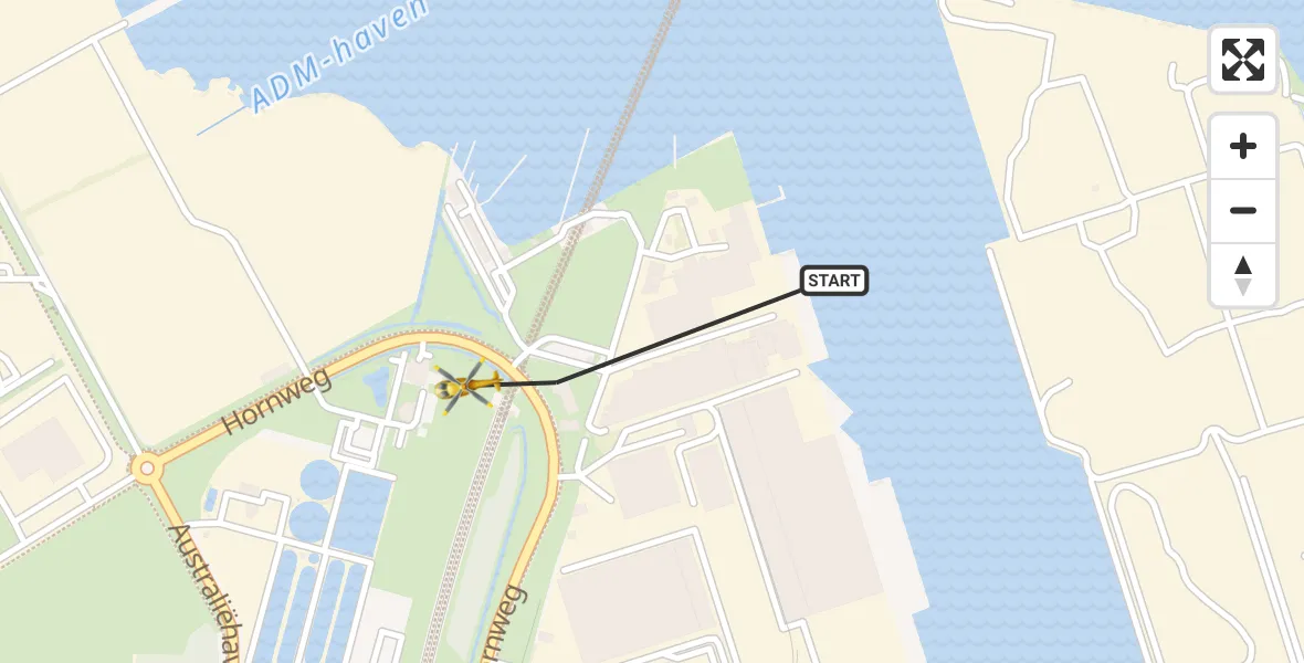 Vluchtroute Traumahelikopter van Amsterdam Heliport naar Amsterdam Heliport
