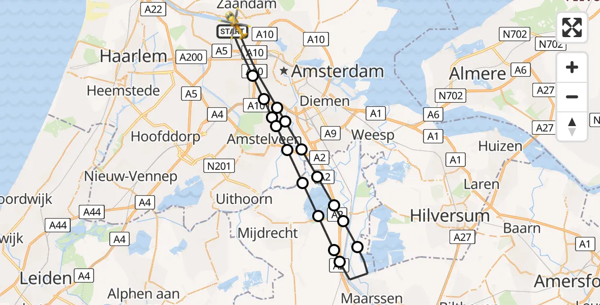 Vluchtroute Traumahelikopter van Amsterdam Heliport naar Amsterdam Heliport