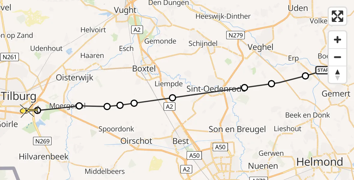 Routekaart van de vlucht: Lifeliner 3 naar Goirle, Meerbosweg