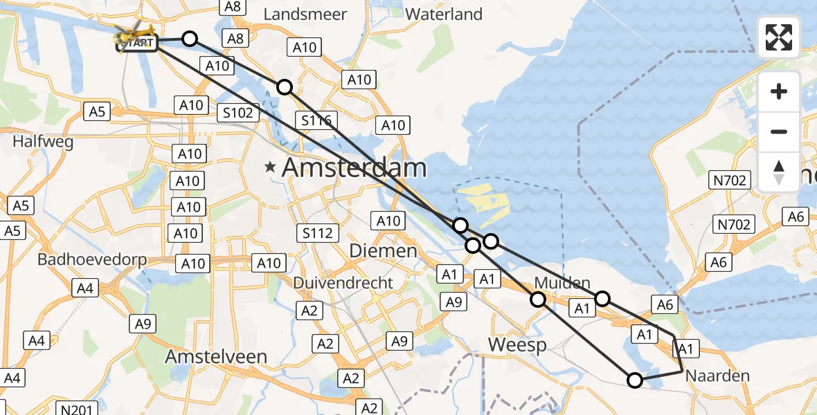 Routekaart van de vlucht: Lifeliner 1 naar Amsterdam Heliport, Sluispolderweg