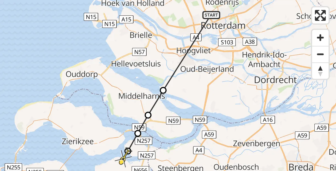 Routekaart van de vlucht: Traumaheli naar Sint-Annaland, Westdijk