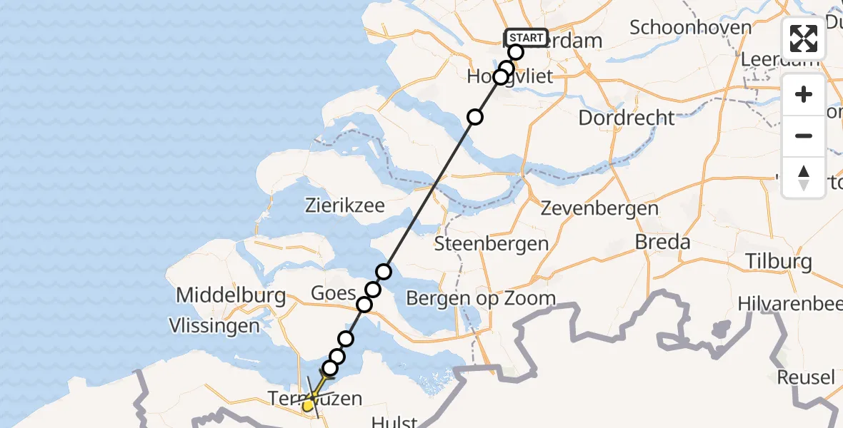 Routekaart van de vlucht: Lifeliner 2 naar Terneuzen, Damen Shiprepair