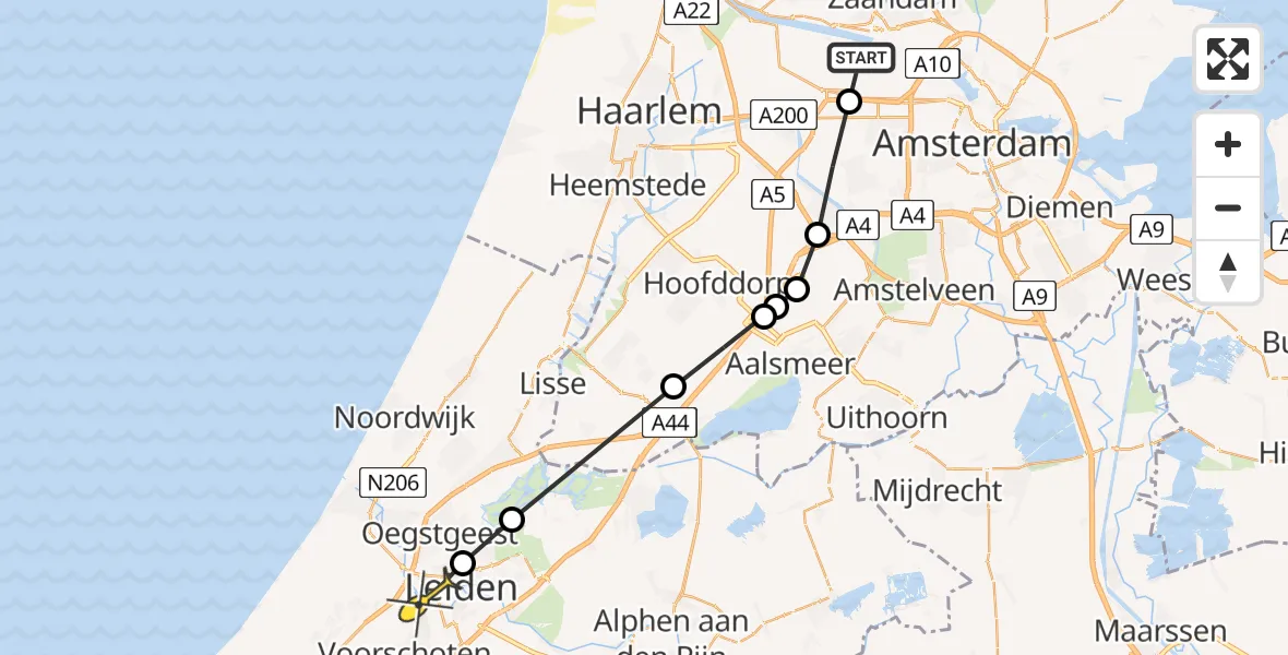 Routekaart van de vlucht: Lifeliner 1 naar Leiden, Ookmeerweg