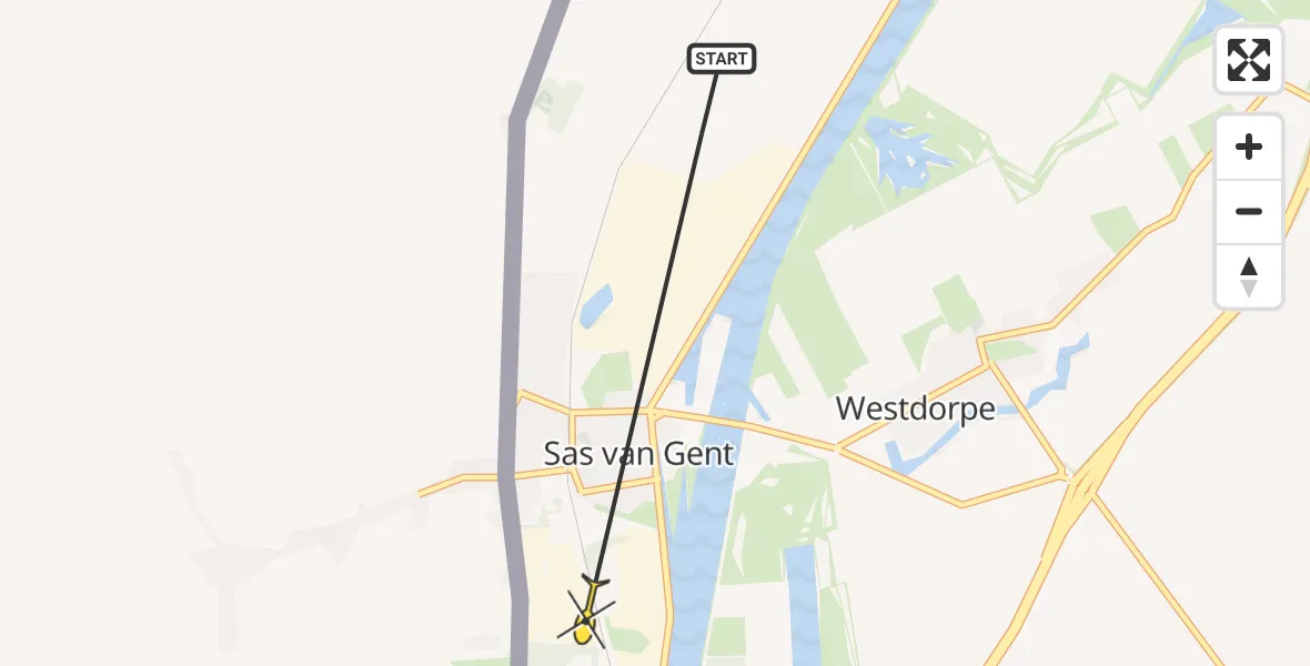 Routekaart van de vlucht: Traumaheli naar Sas van Gent, Zonnepark Sas van Gent-Zuid