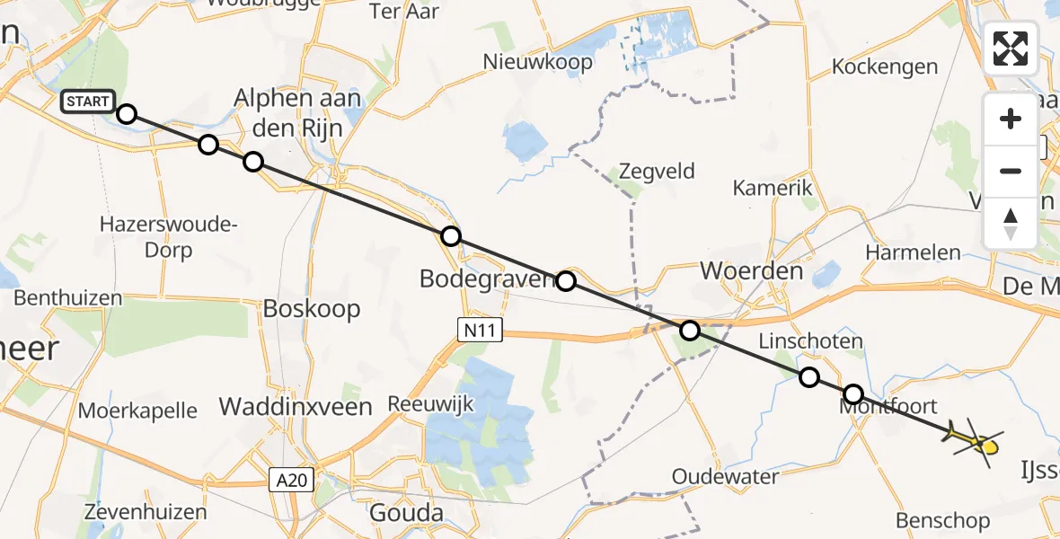 Routekaart van de vlucht: Lifeliner 1 naar IJsselstein, Boerenlandpad Hondsdijk