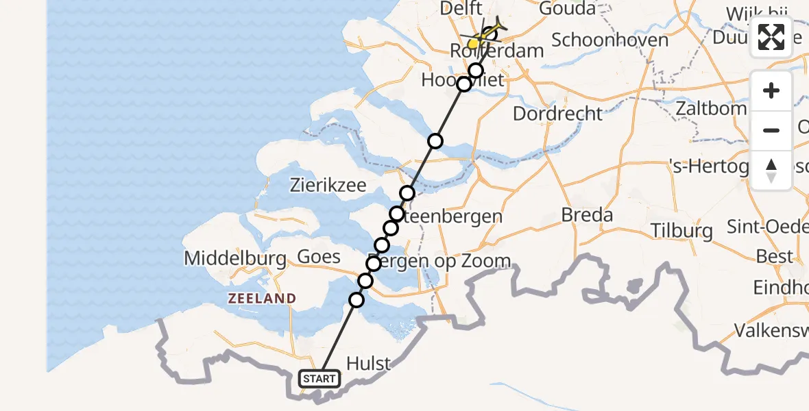 Routekaart van de vlucht: Lifeliner 2 naar Rotterdam The Hague Airport, Capellestraat