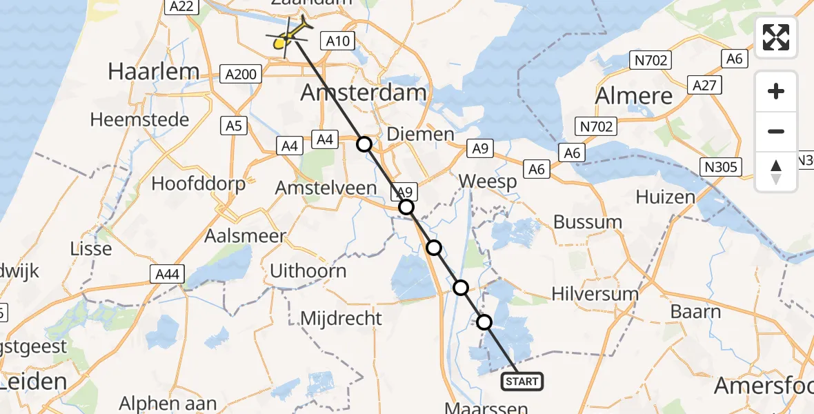 Routekaart van de vlucht: Lifeliner 1 naar Amsterdam Heliport, Bloklaan