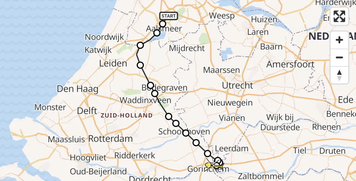 Routekaart van de vlucht: Politieheli naar Gorinchem, Geestweg